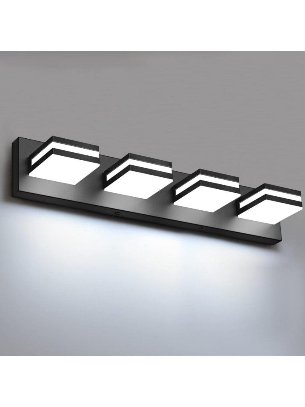 Dimmable 4-Light LED Bathroom Vanity Lights, Matte Black Wall Fixtures, 360°